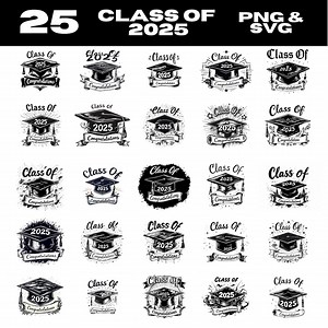 Class of 2025 Graduation Clipart SVG & PNG Bundle | 25 Graduation Cap Designs | Senior 2025 Digital Download | Cricut | Silhouette | 300dpi - Etsy Denmark