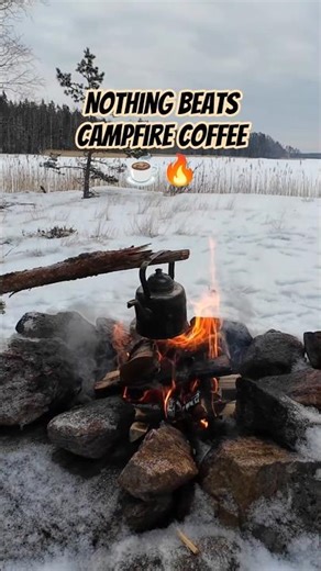 Peaceful campfire coffee by the frozen lake ❄️☕️ #shorts #finland #outdoorlife #campfire #nordic