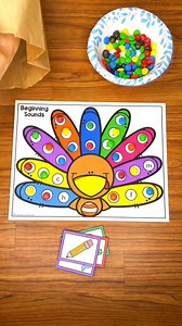 Let’s play a FREE Thanksgiving game! This beginning sounds game will add lots of fun during this Thanksgiving week! Your little learner will get to practice identifying beginning sounds by choosing a card, saying the picture name, and covering the beginning sound letter on the turkey. The best part (besides eating the candy at the end) is covering up the letter with M&M’s or candy of your choice! You can play this game independently, with a friend, or in small groups. If you play with a friend y