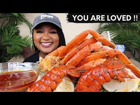 LOBSTER TAILS + SNOW CRAB LEGS + GARLIC BUTTER , SEAFOOD MUKBANG