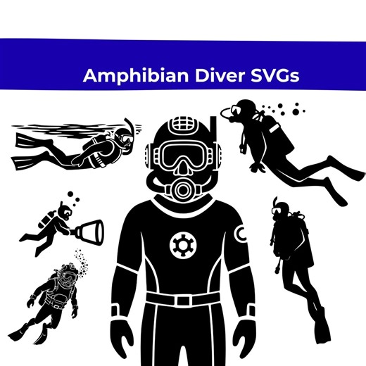 Amphibian Diver SVG | Amphibian Diver SVG Bundle for Ocean Graphics, Vector Art, Scuba Diver SVG - Etsy