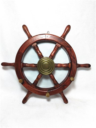 Vintage Captains Nautical Ship Wheel 15" Wooden Steering Wheel With Brass Center - Etsy
