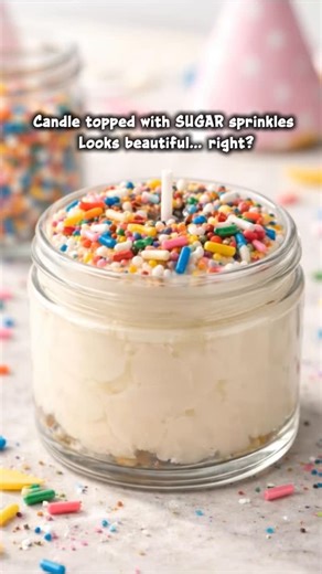 This candle is topped with sugar sprinkles 🍭 — not wax. And while it looks beautiful… it’s not candle-safe. Once lit, sugar melts, burns, and releases fumes, affecting flame behavior and air quality. That’s why appearance alone is never enough when it comes to candle design. Realistic wax sprinkles are made using pillar wax and tested temperatures — so they hold their shape and burn clean. No guessing. No shortcuts. Just data-backed candle science 🔬🕯️ 🎥 Full step-by-step tutorial on YouTube 