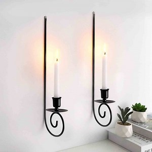 yulier Metal Wall Candle Sconce Holder Set of 2 Wall Mount Candle Holders Black Modern Wall Candle Sconces Hanging for Living Room Fireplace Entryway Wedding Christmas Decorations