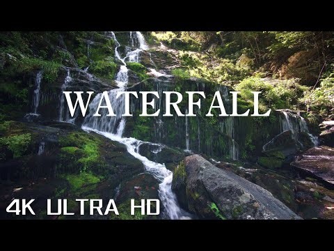 2 Hours • Waterfall 4K • Relaxing Gentle Guitar Music • Sound Effect of Waterfall Flowing