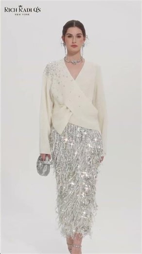 Asymmetric Hand-Beaded Crystal Sweater