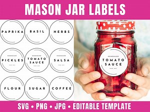 Mason Jar Labels Template With 50 Editable Jar Labels for Canning, Spices, Pantry | Printable Custom Jar Stickers SVG Cut Files for Cricut - Etsy
