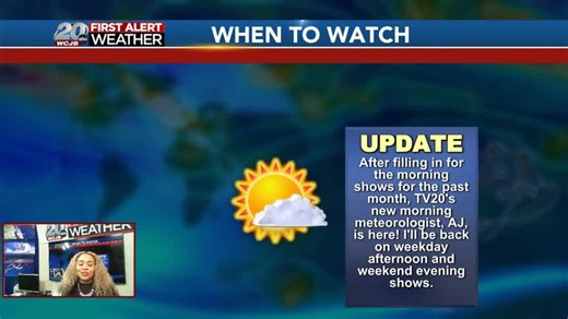TV20's Autumn Dancy is back to her normal weather schedule, weekday afternoons and weekend evenings ☼ TV20's former meteorologist, AJ Willy, is now on the morning shows! | WCJB TV20 News
