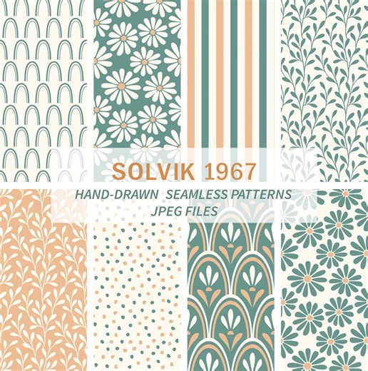 Mid Century Modern Seamless Patterns, Retro Scandinavian Floral & Arch Geometric Fabric Print (digital Download) - Etsy