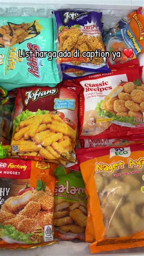 - champ crunchy 250gr = 20k - ⁠jofrans crunchy 225gr = 14k - ⁠richeese classic 250gr = 24k - ⁠soeco 500gr = 22k - ⁠mix platter 3in1 = 30k - ⁠jofrans stick 500gr = 22k - ⁠richeese crunchy 450gr = 45k - ⁠jofrans crunchy 500gr = 24k - ⁠salam love 500gr = 22k - ⁠sonice 500gr = 27k - ⁠salam biasa 500gr = 22k - ⁠karawaci 1kg = 37k - ⁠soeco 1kg = 38k - ⁠jofrans 1kg = 46k - ⁠hemato 1kg = 39k - ⁠salam love 1kg = 39k - ⁠chi chic 500gr = 20k - ⁠hato chicken fillet = 45k - ⁠hato naget numero = 34k - ⁠hemato