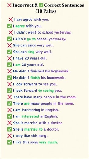 你需要知道的十组句子Incorrect & Correct Sentences #國中英語 #english #englishlearning #englishgrammar