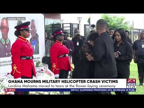 Grief-filled moment: Lordina Mahama breaks down in tears at wreath-laying for military crash victims