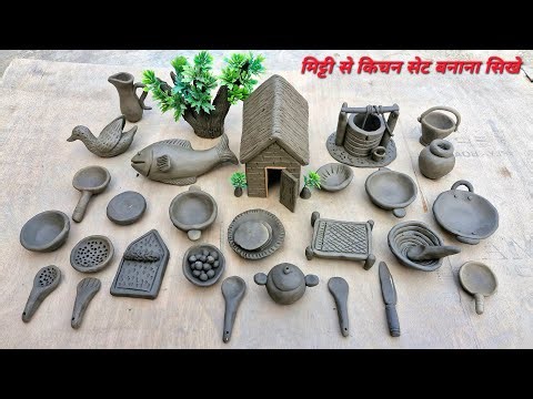 Amezing technique make handmade kitchen set with clay,miniature clay house,fish drawing,kitchen toys