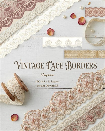 Vintage Lace Borders Printable, Shabby Chic Journal Borders, Antique Lace Trim JPG, Junk Journal Ephemera, Digital Lace Border Set - Etsy