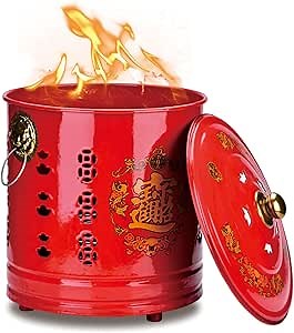 Garden Waste Incinerator, Enamel Burn Barrel Incinerator Can Metal Garden Fire Pit Cage Yard Debris Furnace Burning Bin Bucket Garden Cage Yard Debris Burn Incinerator Bin(45x53cm)