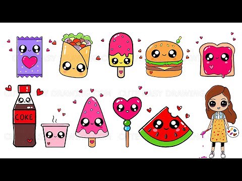 How to Draw Easy Foods and Drinks | Cute Easy Drawing's 10 Cutest Video Collections for Kids