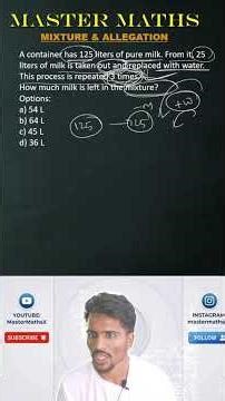 Mixture And Allegations Tricks🔥Solve in Seconds|Master Maths #mastermaths #aptitude #mixture