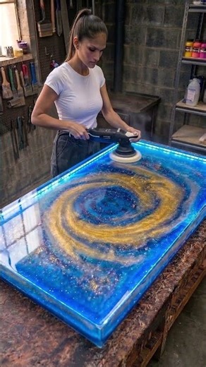 I Poured Blue & Gold Into a Mold… It Became a Galaxy 🌌✨💫 #asmr #epoxy #resinart