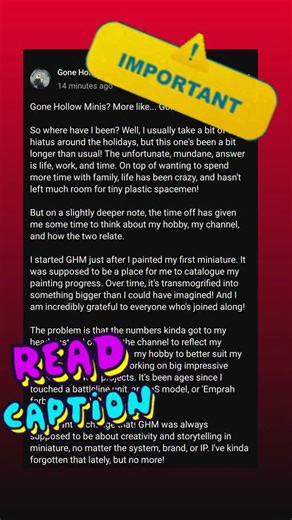 Gone Hollow Minis on Instagram: "Gone Hollow Minis? More like... Gone...? So where have I been? Well, I usually take a bit of a hiatus around the holidays, but this one's been a bit longer than usual! The unfortunate, mundane, answer is life, work, and time. On top of wanting to spend more time with family, life has been crazy, and hasn't left much room for tiny plastic spacemen! But on a slightly deeper note, the time off has given me some time to think about my hobby, my channel, and how the t