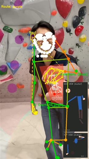 いいだ | 登りを科学するボルダー on Instagram: "処理高速化のためホールド認識を最初の数フレームで固定しちゃってるからカメラが動くと実際の映像とホールドがあるであろう場所がズレちゃうんだよね。 いつも定点カメラだから問題ないけど、動きのある動画だと困るなぁ。 動きのある場合は常にホールド位置を更新し続けられるオプション付けようかな 主な変更点: - Hold Detection に Grounding DINO (zero-shot, color-based) を追加 - 3D Smoothing に Kalman Filter を明記 - モデル名を RTMW3D-L、RTMDet-M に詳細化 - avatar-style-view を3D Pose Estimationセクションに追加 - ハッシュタグに #groundingdino、#zeroshot を追加 Pose Estimation: RTMW3D-L (OpenMMLab/MMPose) Person Detection: RTMDet-M (OpenMMLab/MMDetection) Hold D