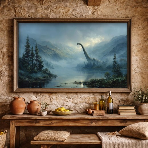 Loch Ness Monster Oil Painting Print - Scottish Nessie Dinosaur Wall Art, Home Decor Gift - Etsy