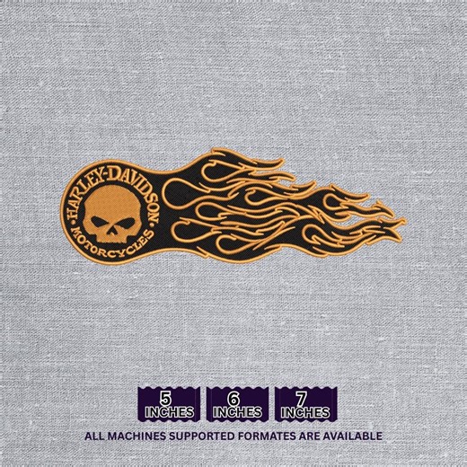 Flaming Skull Motorcycle Embroidery Design, Biker Flame Patch Machine File, Rider Jacket Emblem - Etsy