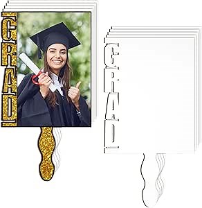 12 Pcs Sublimation Graduation Fans Blank Class of 2026 Gifts DIY Hand Paddle Fan with Wood Photo Frame for Celebrate Graduation Wedding Party(Grad,7.9 x 5.9 Inches)