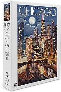 Chicago, Illinois, Skyline at Night (1000 Piece Puzzle, Challenging Jigsaw Puzzle for Adults, Made in USA)