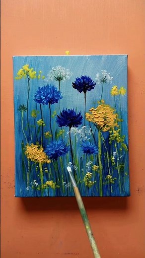 Easy Blue Wildflower Acrylic Painting Tutorial 🎨| Palette Knife & Brush Techniques for Beginners