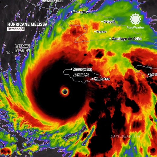 A satellite view of Category 5 Hurricane Melissa with winds of 175 mph early Tuesday morning as it nears landfall in Jamaica. | AccuWeather