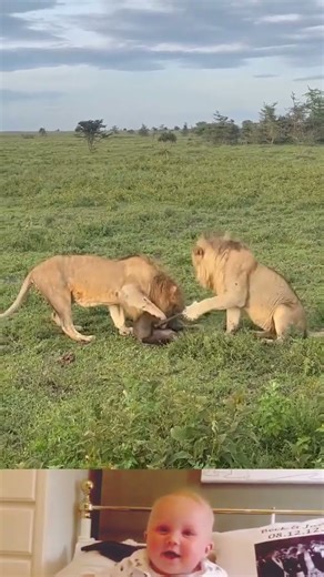 Two lions eating one Wildebeest 😱 | Animal fighting video | #shorts #animals