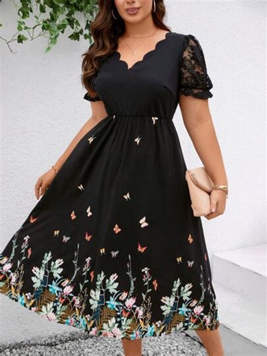 Reflora Plus Size Women'S Butterfly Printed Splicing Lace Short Sleeve Dress Vacation Outfits Women Holiday Outfits For Women Summer Holiday Outfits Summer Vacation Outfits Carnival Costume Carnival Women Look 2026 Women Carnival Costume Carnival Outfit Carnival Costume For Women Women's Carnival Costume Summer Outfits For Women Summer Clothes Summer Vacation Outfits Summer Outfits For Woman Summer Clothes Women Elegant Dresses For Women Elegant Dress For Women Elegant Dresses For Party Elegant 