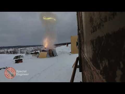 Detonation of a high-explosive shell during an experiment