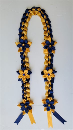 Navy Blue & Gold Satin Ribbon Graduation Lei - Handmade - Etsy