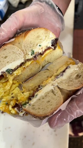 Bee Sting on an Everything Bagel 🥯 #bagel #breakfastsandwich #hothoney #creamcheese #nj #njfood