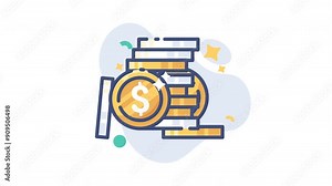 4K Currency Coin icon animation. e-commerce shopping animated outline icon. Investment profit received. Income money. Seamless loop with alpha channel on transparent background
