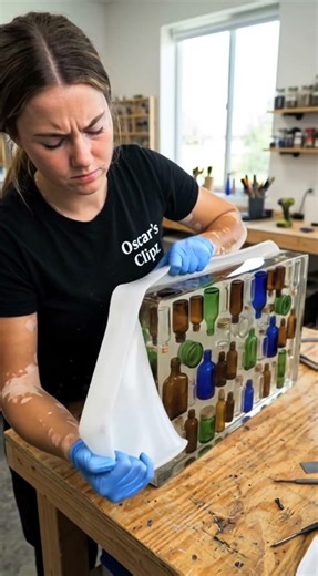 Turning hundreds of colorful glass bottles into a flawless luxury resin desk.