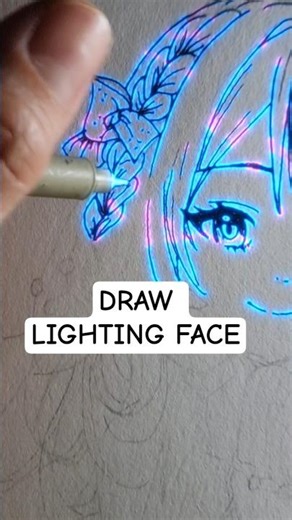 How to draw LIGHTING FACE in 26 seconds PERFECTLY 🌈🔥🙂 #shorts #drawingfaces #animeeart