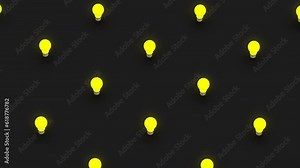 Abstract 3d render of light bulb objects in isometric view and moving camera around. Computer generated loop animation. 4K seamless motion design
