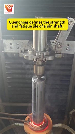Quenching is where a pin shaft earns its performance. Controlled heating and rapid cooling transform the internal structure, improving strength, toughness, and fatigue resistance. This process matters long after installation. #heatttreatment #quenching #pinshaft #forging #industrialmanufacturing