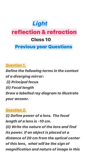Light reflection and refraction class 10th previous year questions #class10th #scienceclass10th ￼