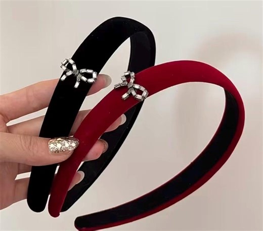 Velvet Retro Headband With Metal Bow Embellishment, Padded Comfort, Burgundy & Black - Etsy