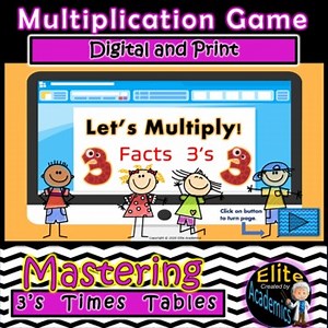 Multiplication Game: 3's Times Tables LOW-TECH just Click and Play