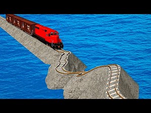 Quadruple Colorful Trains vs Mistake Impossible Weird Rail Track Crossing Deepwater | BeamNG.drive
