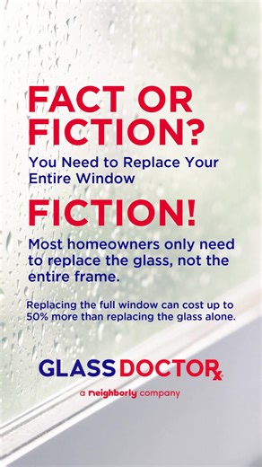 Fact or fiction? 👀 A damaged or foggy window doesn’t automatically mean a full window replacement. In many cases, replacing just the glass is all you need! Your local Glass Doctor® specialist can help you determine the right solution for your home. #GlassDoctor #Neighborly #HomeGlass #WindowRepair #DoublePaneWindows #WeFixYourPanes | Glass Doctor of Dallas Metroplex