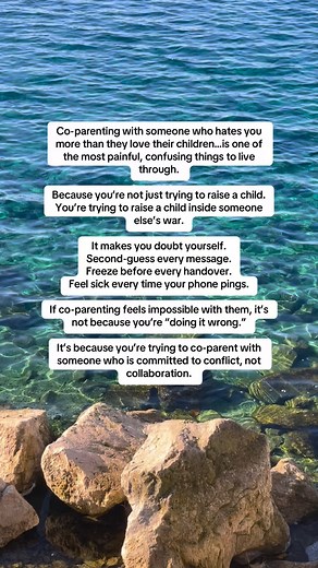 Co-parenting with someone who hates you more than they love their children…is one of the most painful, confusing things to live through. Because you’re not just trying to raise a child. You’re trying to raise a child inside someone else’s war. It makes you doubt yourself. Second-guess every message. Freeze before every handover. Feel sick every time your phone pings. If co-parenting feels impossible with them, it’s not because you’re “doing it wrong.” It’s because you’re trying to co-parent with