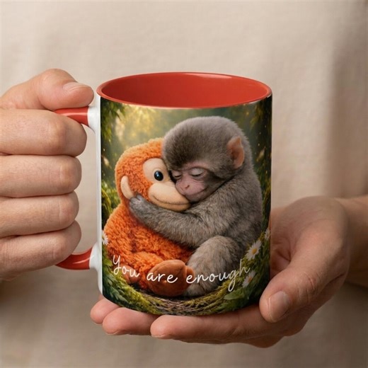Monkey Punch Mug, You Are Enough, Punch the Monkey Coffee Cup Double-sided, Emotional Support for Baby Punch, Monkey Lover Gift - Etsy