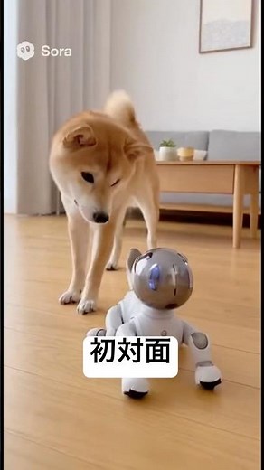 初めてのロボット犬対面に戸惑う柴犬🐕🤖#shorts #柴犬