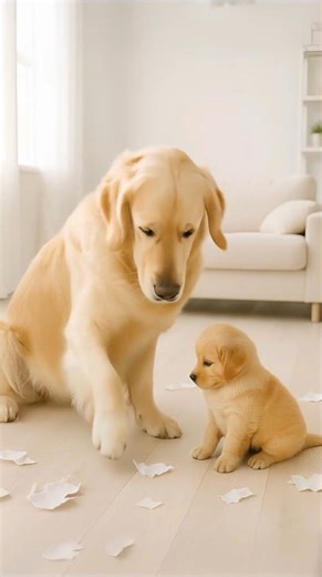 Mom Retriever Scolds Her Puppy, Adorable Tantrum!