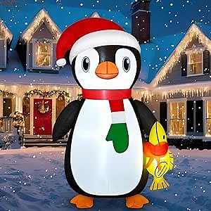 MICOCAH 4FT Height Christmas Inflatables Outdoor Decoration, Christmas Blow up Cute Penguin with Fish Built-in Bright LED Lights for Outside Lawn Garden Yard Holiday Party Decor